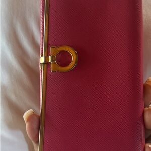 Salvatore Ferragamo Pink Clutch with Gold Detail